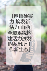 厚植硬实力 焕发新活力 山西全域系统构建活力迸发的派出所工作新生态