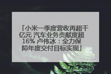 小米一季度营收再超千亿元 汽车业务贡献度超16% 卢伟冰：全力保障年度交付目标实现